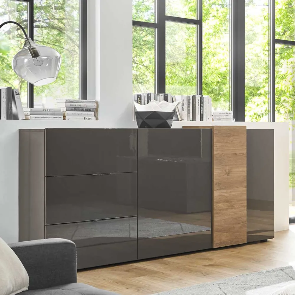 Wohnen Sideboards*181x94x44 Hochglanz Kombi-Kommode in Grau - Eracosta