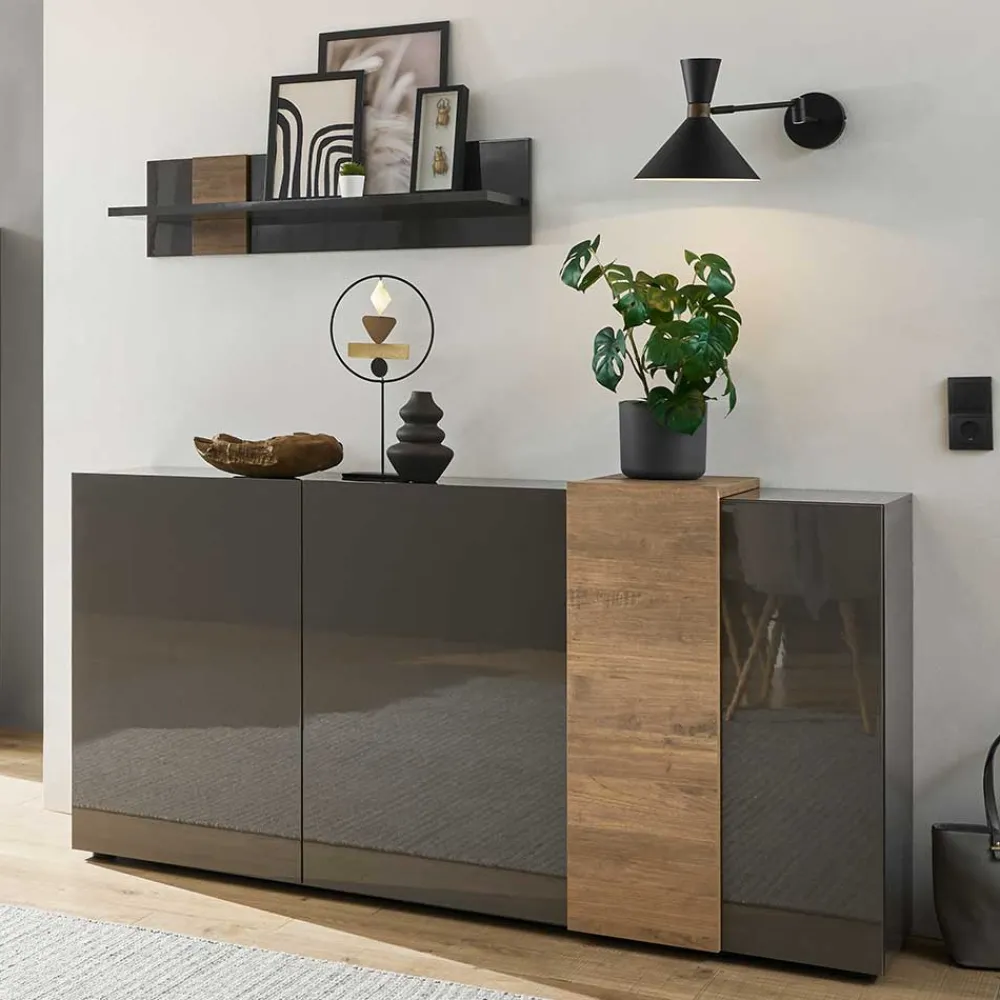 Wohnen 181x94x44 Hochglanz Sideboard in Dunkelgrau - Eracosta