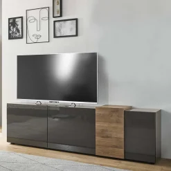 Wohnen Tv & Hifi-Möbel|Tv & Hifi-Möbel*181x59x44 Hochglanz TV Unterschrank in Grau - Eracosta