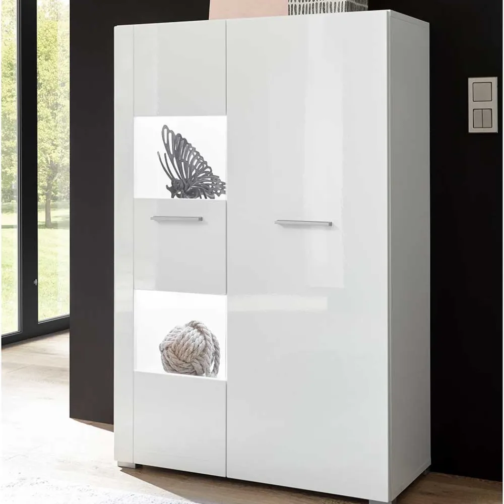 Wohnen Vitrinen|Wohnzimmer-Vitrinen*80x123x35 Hochglanz Vitrinenschrank in Weiß - Timmona