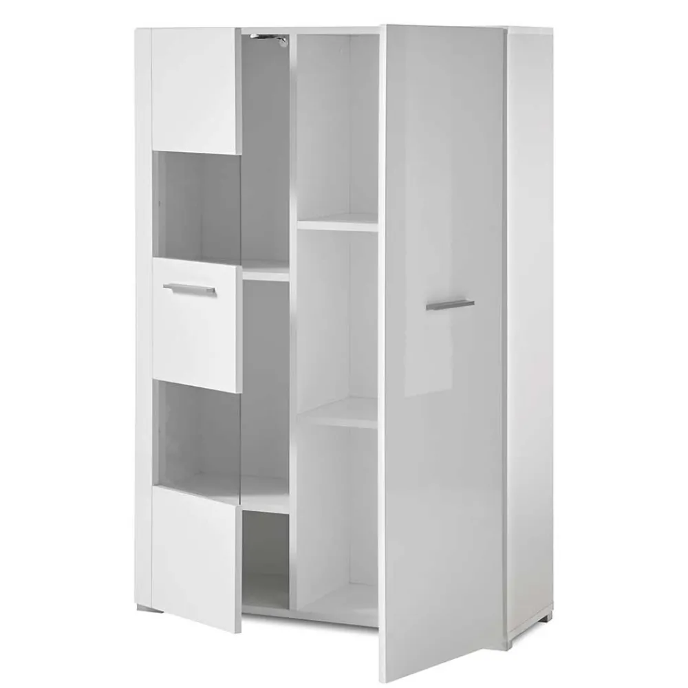 Wohnen Vitrinen|Wohnzimmer-Vitrinen*80x123x35 Hochglanz Vitrinenschrank in Weiß - Timmona
