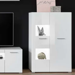Wohnen Vitrinen|Wohnzimmer-Vitrinen*80x123x35 Hochglanz Vitrinenschrank in Weiß - Timmona