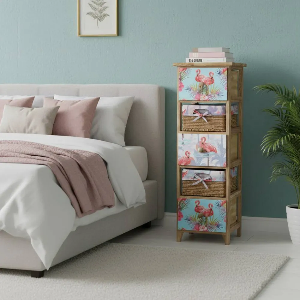 Wohnen Rattanmöbel*30x90x30 Hochkommode in Braun & Bunt - Drawa