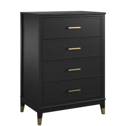 Wohnen Landhausmöbel|Kommoden*76x106x51 Hochkommode in Schwarz und Gold - Lorenca