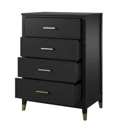 Wohnen Landhausmöbel|Kommoden*76x106x51 Hochkommode in Schwarz und Gold - Lorenca