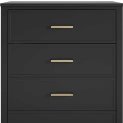 Wohnen Landhausmöbel|Kommoden*76x106x51 Hochkommode in Schwarz und Gold - Lorenca