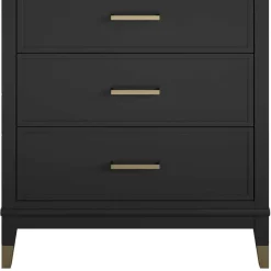 Wohnen Landhausmöbel|Kommoden*76x106x51 Hochkommode in Schwarz und Gold - Lorenca