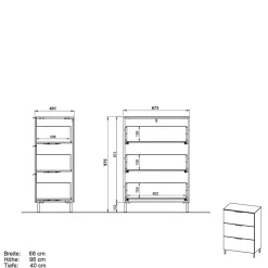Wohnen Flurkommoden*68x98x40 Hochkommode mit drei Schubladen - Lurys