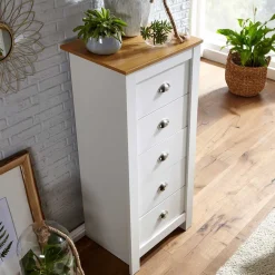 Wohnen Landhausmöbel|Flurkommoden*53x114x39 Hochkommode mit fünf Schubladen - Intora