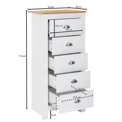 Wohnen Landhausmöbel|Flurkommoden*53x114x39 Hochkommode mit fünf Schubladen - Intora