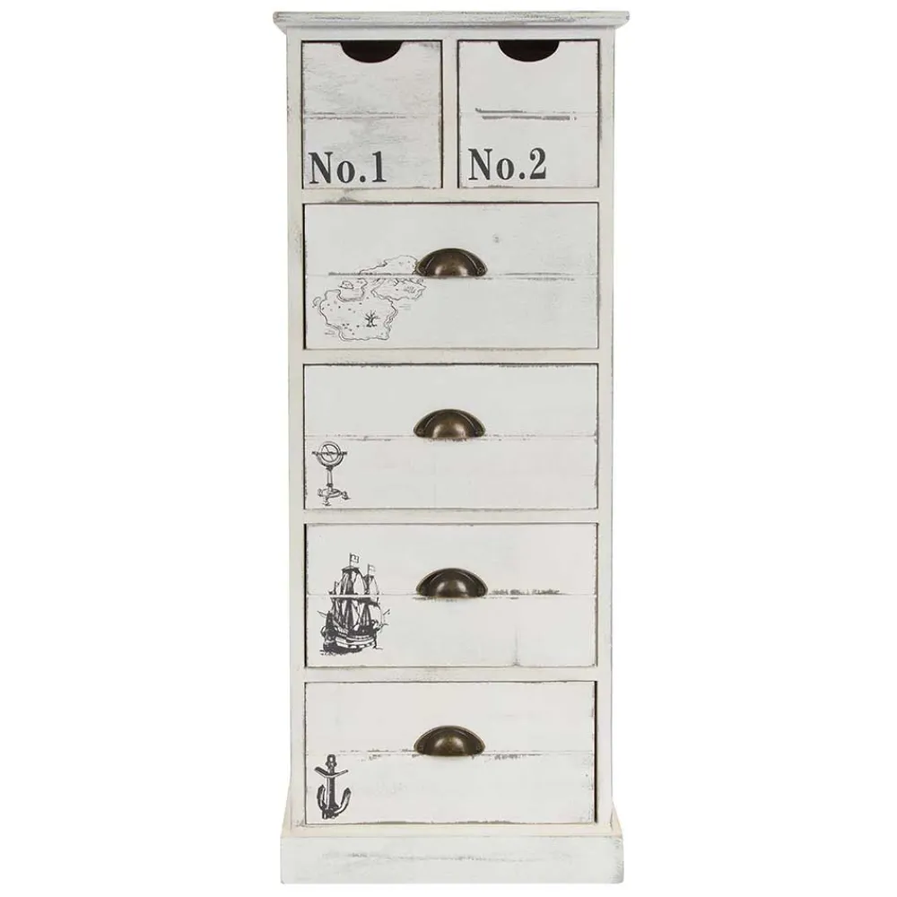 Wohnen Skandinavische Möbel|Landhausmöbel*40x104x30 Hochkommode mit maritimen Motiven - Maggiore