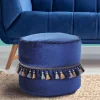 Wohnen Orientalische Möbel*45x38x45 Hocker Pouf aus Samt in Blau - Quinn