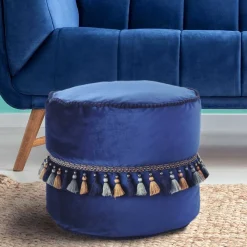 Wohnen Orientalische Möbel*45x38x45 Hocker Pouf aus Samt in Blau - Quinn