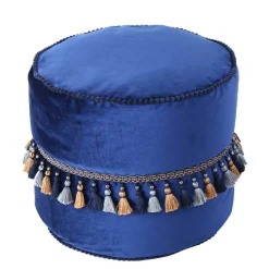 Wohnen Orientalische Möbel*45x38x45 Hocker Pouf aus Samt in Blau - Quinn