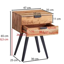 Wohnen 47x65x35 Hohe Nachtkommode aus Akazie Natur - Ishi