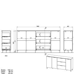 Wohnen Sideboards*192x98x40 Hohes Sideboard in Dunkelgrau - Lurys