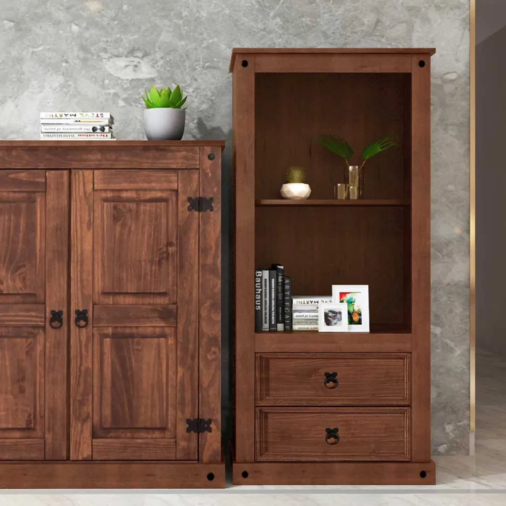 Wohnen Esszimmer-Vitrinen*65x140x38 Holz Regal in Dunkelbraun - Larentina