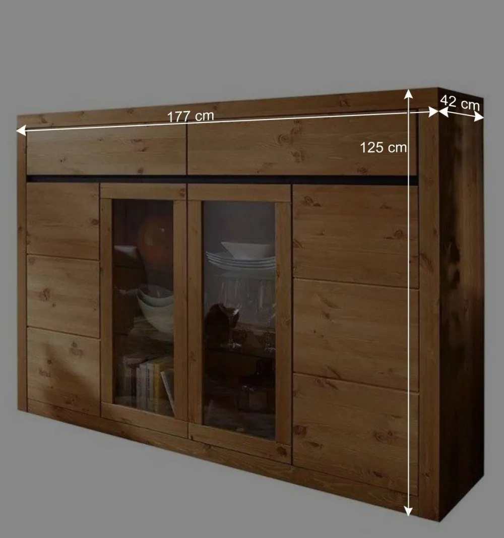 Wohnen 177x125x42 Holz Schrank mit 2 Glas Türen - Filedria