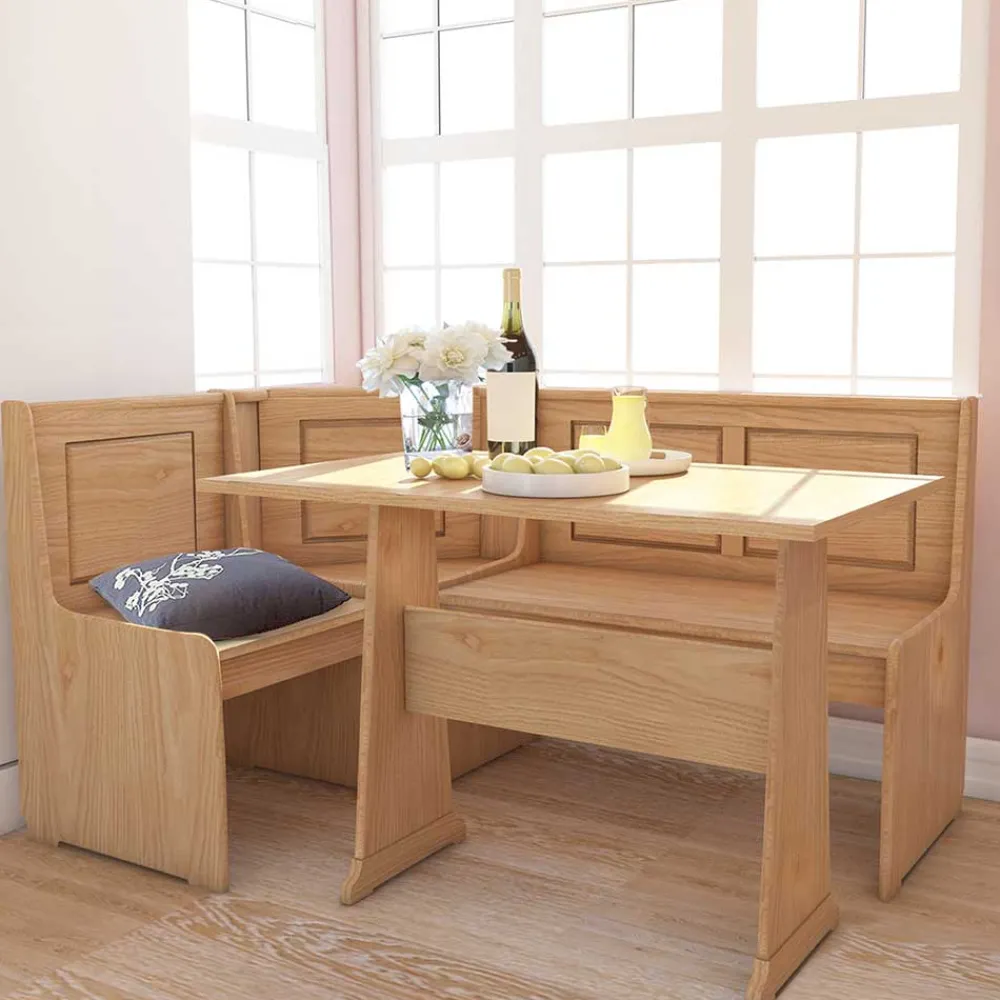 Wohnen 168x87x127 Holz-Eckbank & Esstisch - Ynvinata (zweiteilig)