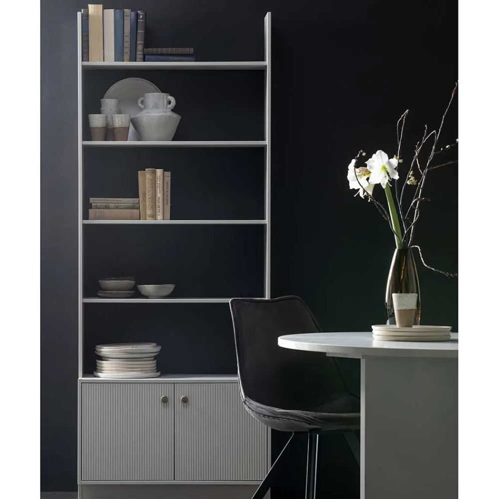 Wohnen 80x200x35 Holzregal in Grau im Skandi Design - Huvina