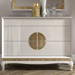 Wohnen Designermöbel*128x100x52 Italienische Kommode in Weiß & Gold - Valganios
