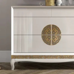 Wohnen Designermöbel*128x100x52 Italienische Kommode in Weiß & Gold - Valganios
