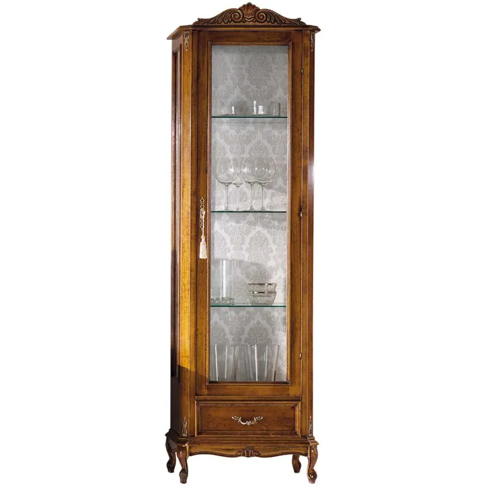 Wohnen Vitrinen|Wohnzimmer-Vitrinen*58x184x35 Italienische Vitrine in Nussbaum - Carlenna