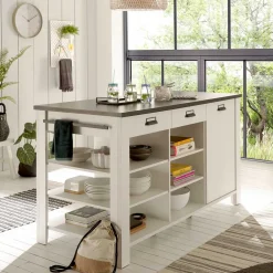 Wohnen 161x93x77 Kücheninsel in Weiß & Anthrazit - Eture