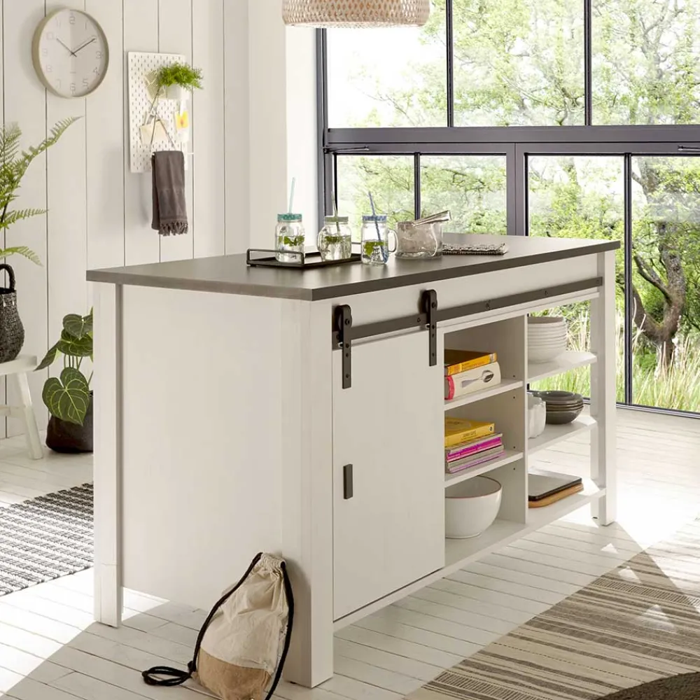 Wohnen 161x93x77 Kücheninsel in Weiß & Anthrazit - Eture