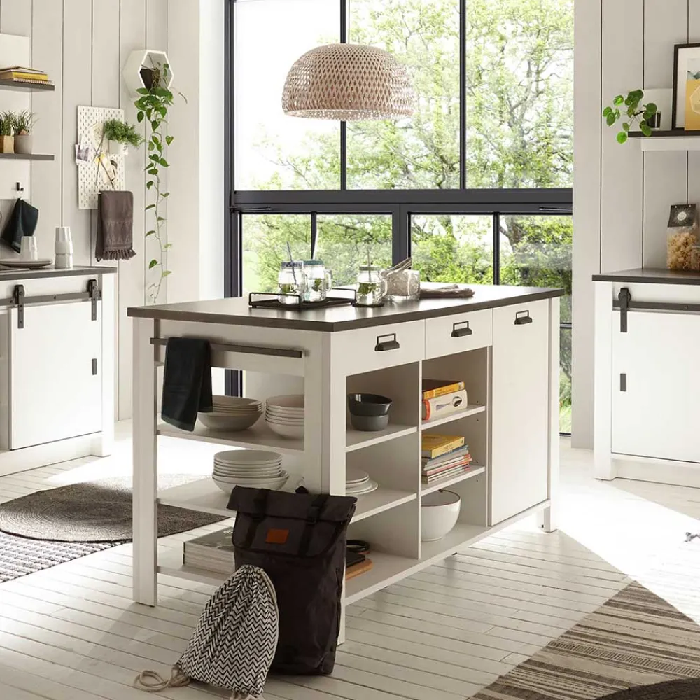 Wohnen 161x93x77 Kücheninsel in Weiß & Anthrazit - Eture