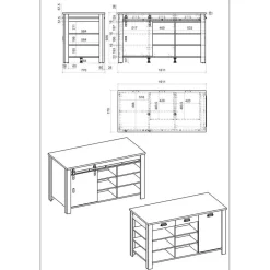 Wohnen 161x93x77 Kücheninsel in Weiß & Anthrazit - Eture