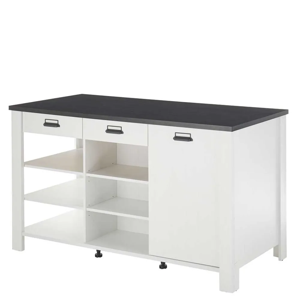 Wohnen 161x93x77 Kücheninsel in Weiß & Anthrazit - Eture