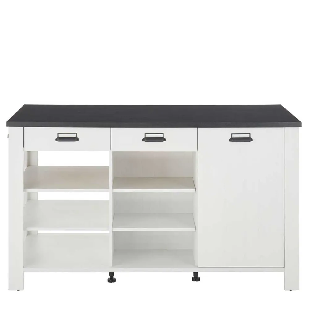 Wohnen 161x93x77 Kücheninsel in Weiß & Anthrazit - Eture