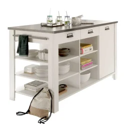 Wohnen 161x93x77 Kücheninsel in Weiß & Anthrazit - Eture