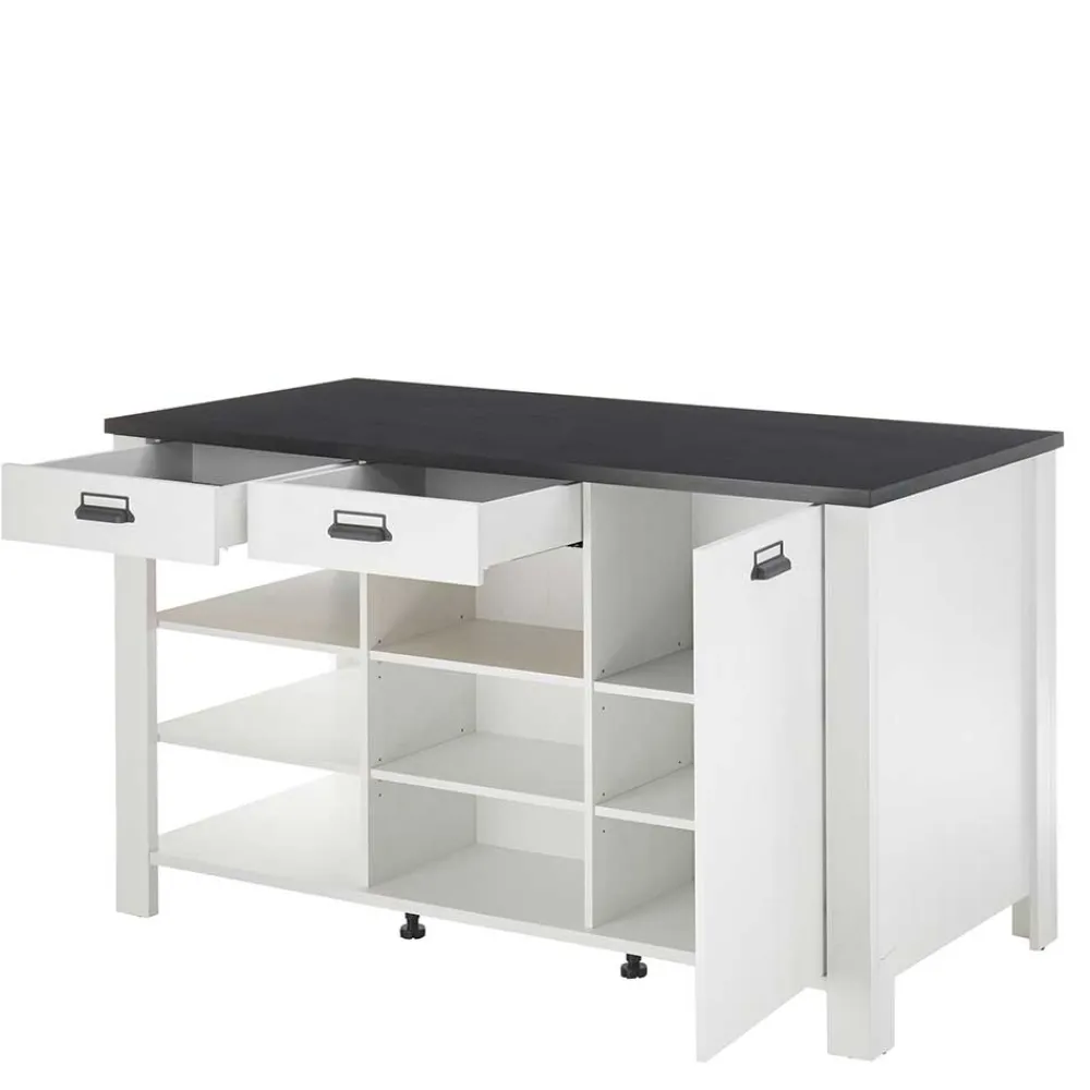 Wohnen 161x93x77 Kücheninsel in Weiß & Anthrazit - Eture