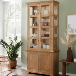 Wohnen 94x210x39 Kiefernholz Vitrine - Landhaus modern - Noellisa