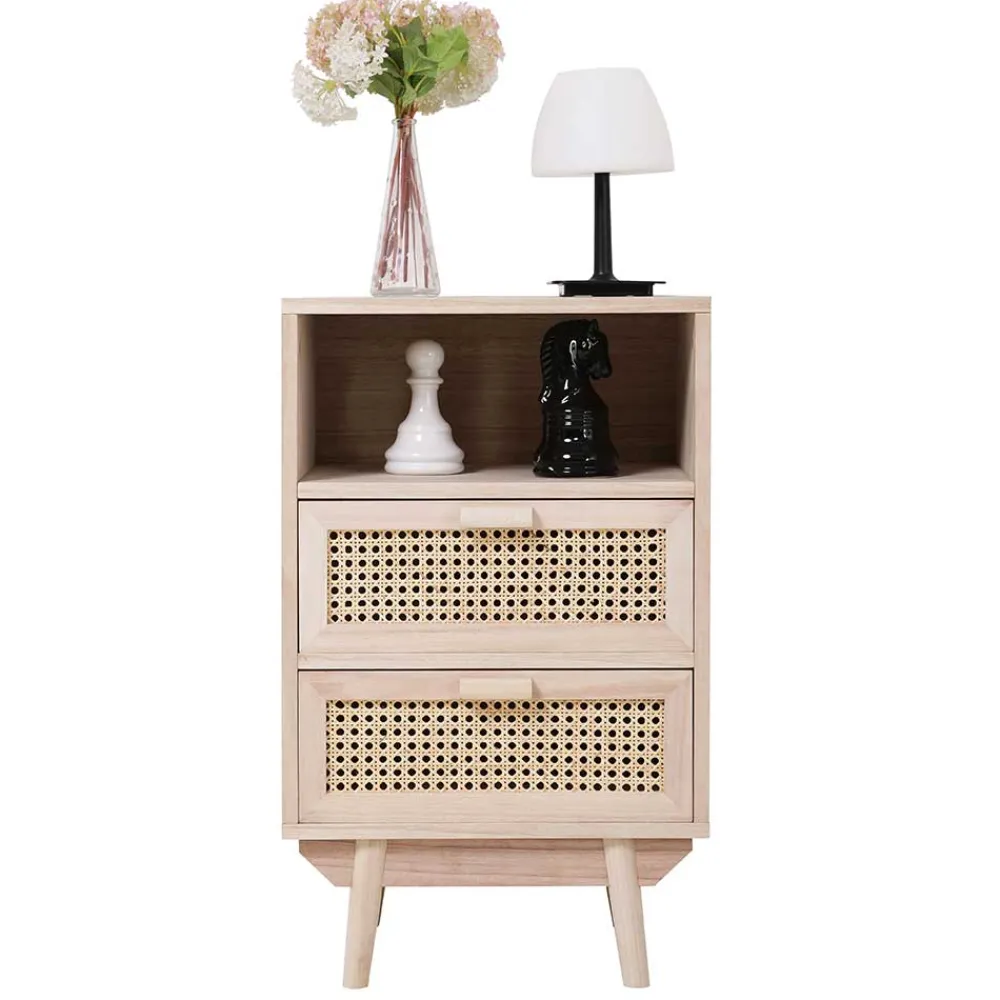 Wohnen Rattanmöbel|Nachttische*40x68x36 Kleine Kommode mit Fach & 2 Schubladen - Oncinasa