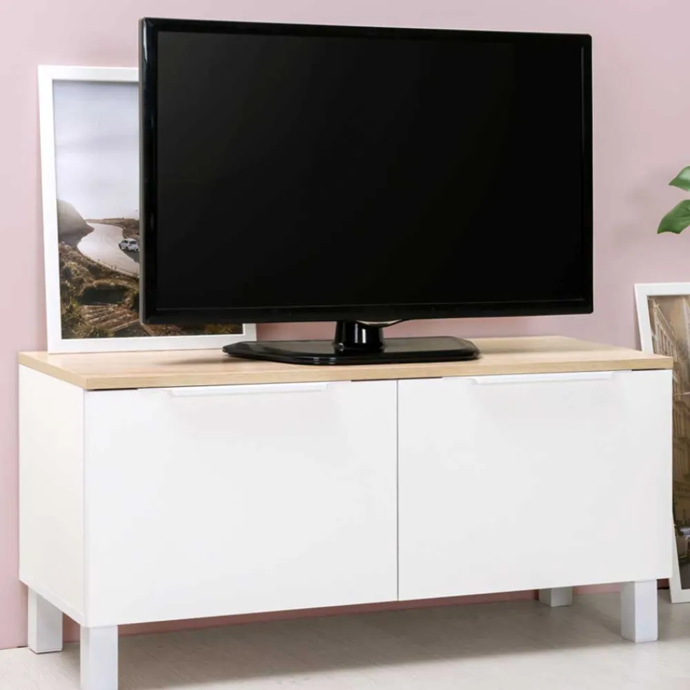 Wohnen 93x44x35 Kleiner TV Unterschrank in Weiß - Astrid