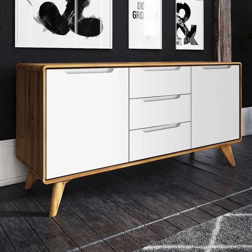 Wohnen Sideboards & Kommoden|Sideboards & Kommoden*134x63x40 Kombi Kommode in Weiß & Wildeiche Natur - Diesta