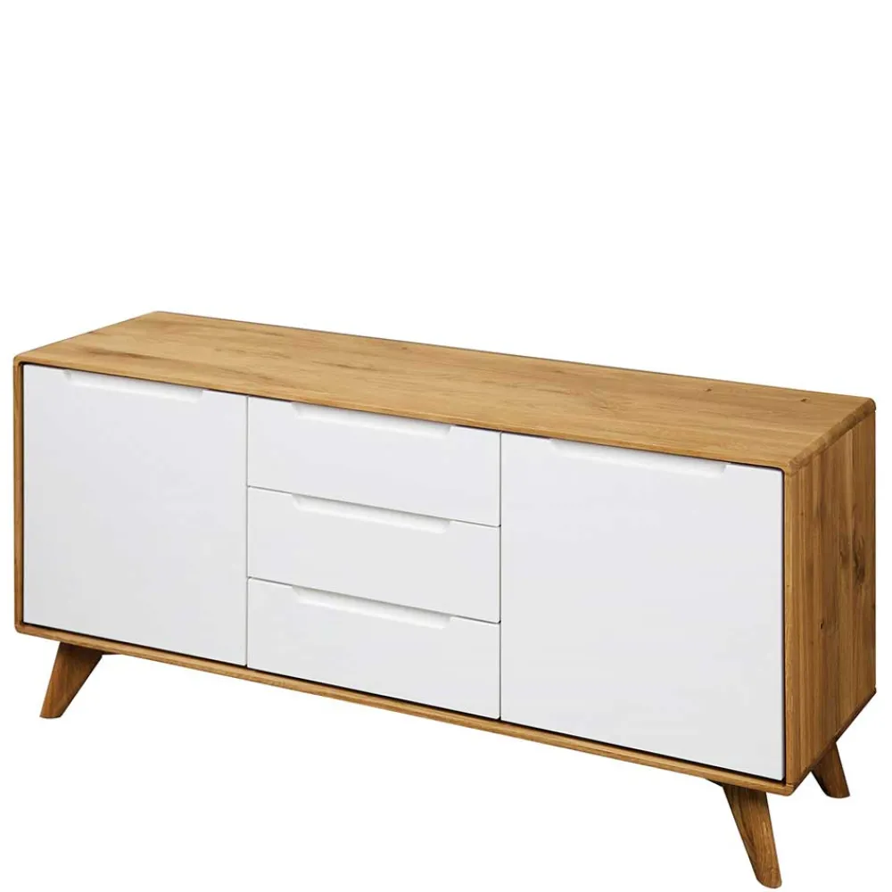 Wohnen Sideboards & Kommoden|Sideboards & Kommoden*134x63x40 Kombi Kommode in Weiß & Wildeiche Natur - Diesta