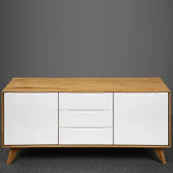 Wohnen Sideboards & Kommoden|Sideboards & Kommoden*134x63x40 Kombi Kommode in Weiß & Wildeiche Natur - Diesta