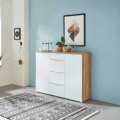 Wohnen Sideboards & Kommoden|Sideboards & Kommoden*135x105x40 Kombikommode in Weiß & Eiche - Reestyl