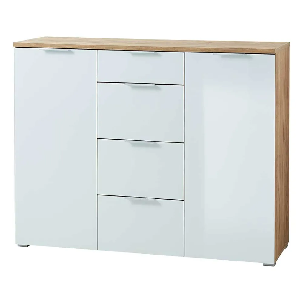 Wohnen Sideboards & Kommoden|Sideboards & Kommoden*135x105x40 Kombikommode in Weiß & Eiche - Reestyl