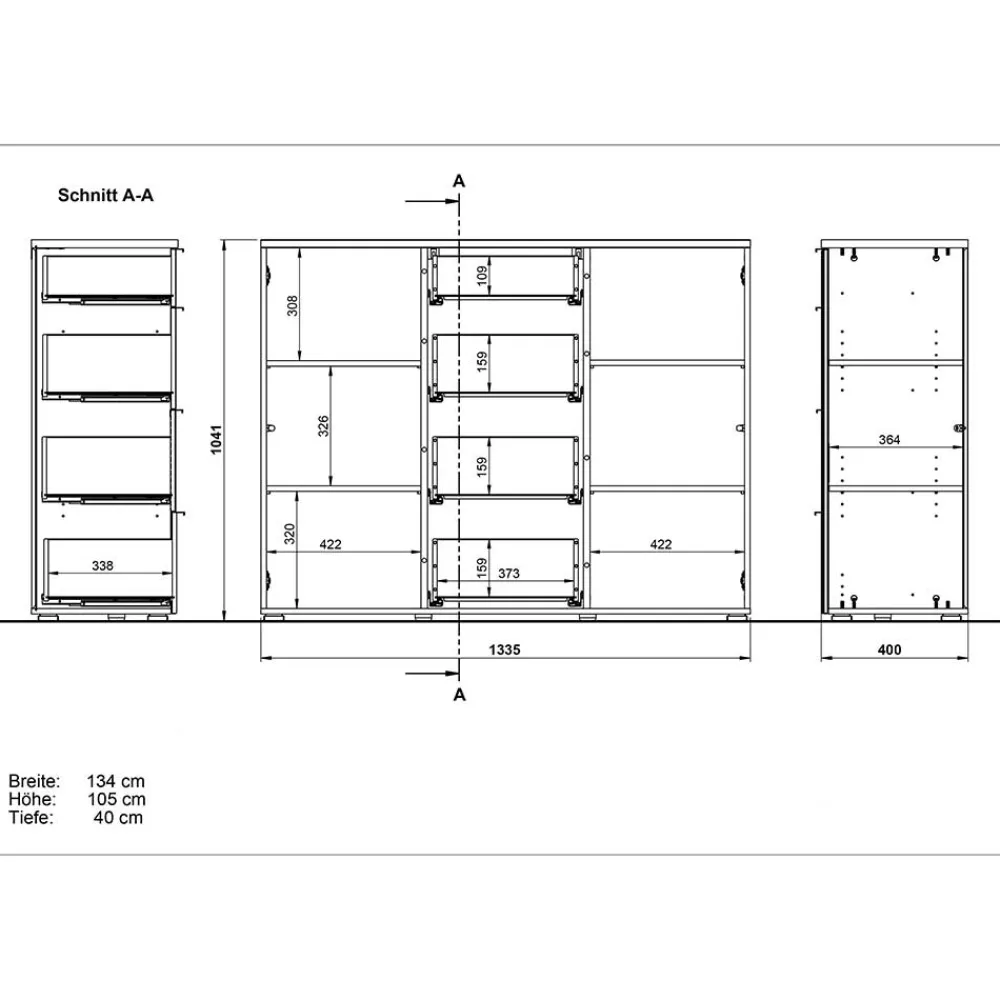 Wohnen Sideboards & Kommoden|Sideboards & Kommoden*135x105x40 Kombikommode in Weiß & Eiche - Reestyl