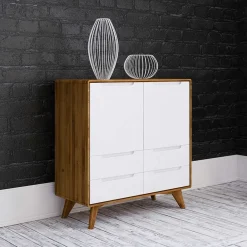 Wohnen Sideboards & Kommoden|Flurkommoden*90x92x40 Kommode in Weiß & Wildeiche - Diesta