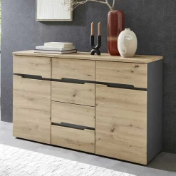 Wohnen Küchenschränke|Sideboards*135x82x38 Kommode in Wildeiche NB & Grau - Kuetra