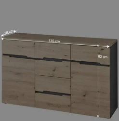 Wohnen Küchenschränke|Sideboards*135x82x38 Kommode in Wildeiche NB & Grau - Kuetra
