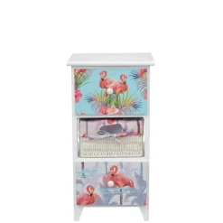 Wohnen Nachttische|Rattanmöbel*30x58x30 Kommode mit Flamingo Stoff - Gracelino