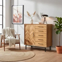 Wohnen 97x95x45 Kommode mit fünf Schubladen & Tür - Kerfa I