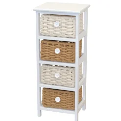 Wohnen Rattanmöbel|Badregale*30x73x25 Kommode mit vier Körben in Weiß - Udolph